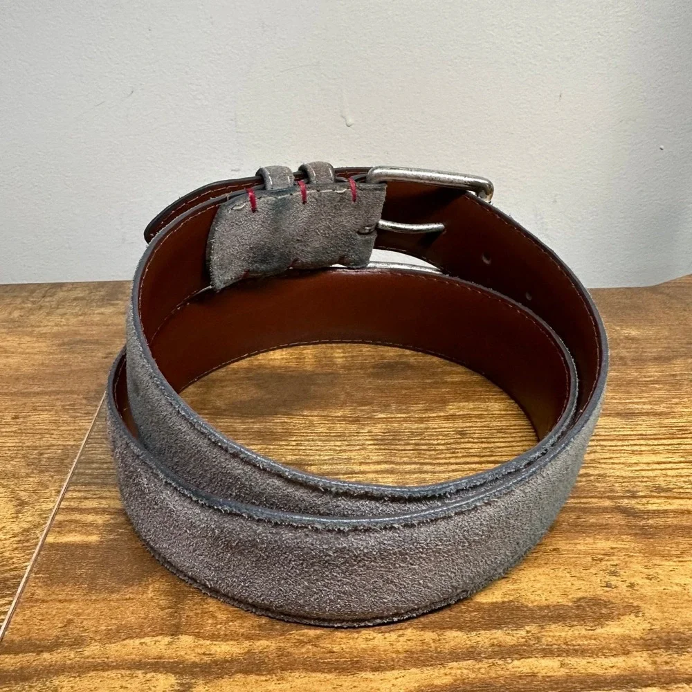 European Suede Mens Grey Leather Belt Size 32 Made in USA Distressed Buckle